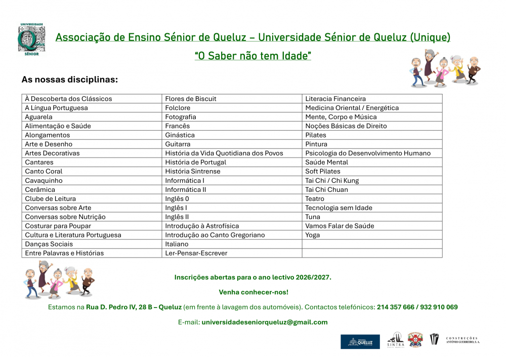 Universidade Sénior de Queluz | Inscrições Abertas Universidade Sénior de Queluz | Inscrições Abertas